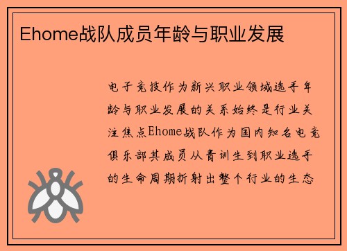 Ehome战队成员年龄与职业发展